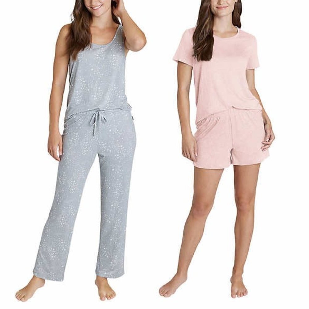 Eddie Bauer Pajama Set Women's Pink Solid Gray Star Print 4-Piece NWT